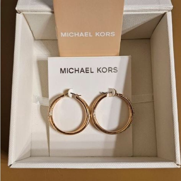 NWT Michael Kors Rose Gold Hoops with crystals ✨ - Picture 2 of 4